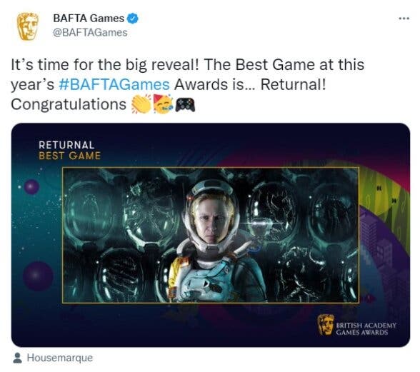 Returnal Gana El Premio Al MEJOR JUEGO En Los BAFTA Games Awards 2022