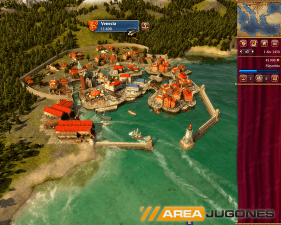Así se ve la ciudad de Venecia en Rise of Venice. Desde esta ciudad controlamos todo lo relacionado con nuestro estado en general.