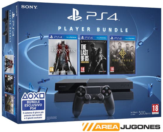 Imagen de la caja del bundle de PlayStation 4 con los tres juegos exclusivos que le acompañarán.