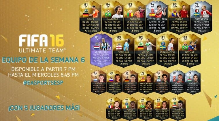 Imagen de Ya conocemos el Equipo de la Semana 6 de FIFA 16 Ultimate Team