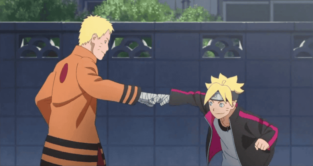 Naruto and Boruto fist bump