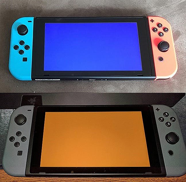 Naranja y azul son los pantallazos de la muerte de Nintendo Switch
