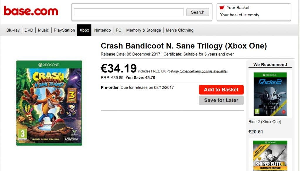 crash bandicoot n sane trilogy xbox one