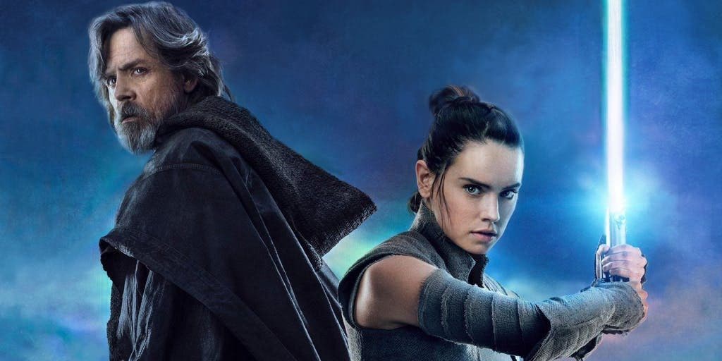 Mark Hamill as Luke and Daisy Ridley as Rey in Star Wars The Last Jedi