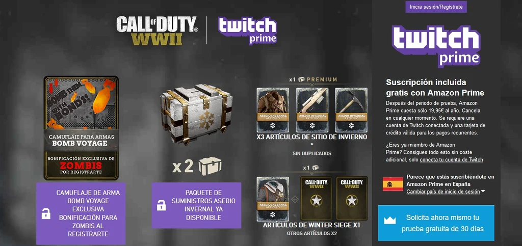 cajas botin cod wwii gratis amazon prime twitch prime