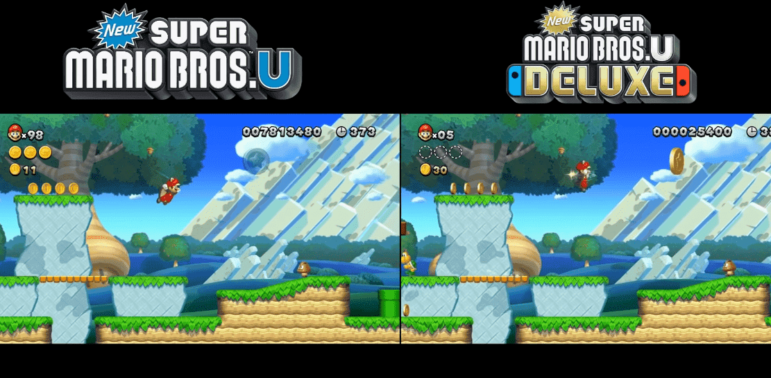 Imagen de New Super Mario Bros. U vs Deluxe en una comparación gráfica en vídeo