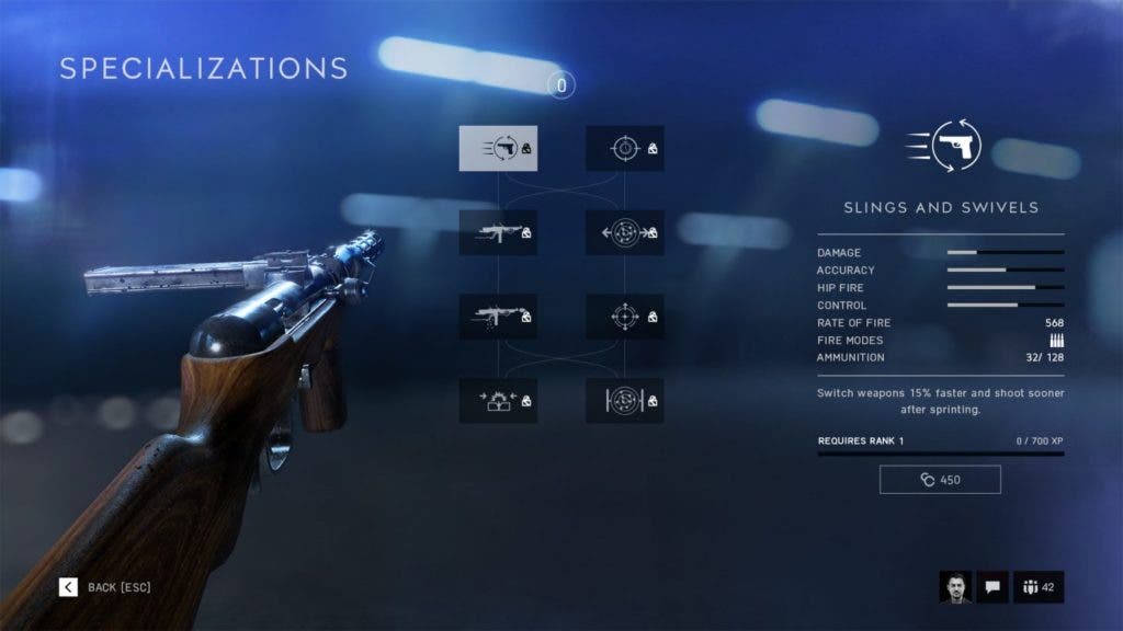 Battlefield V menu especialzación