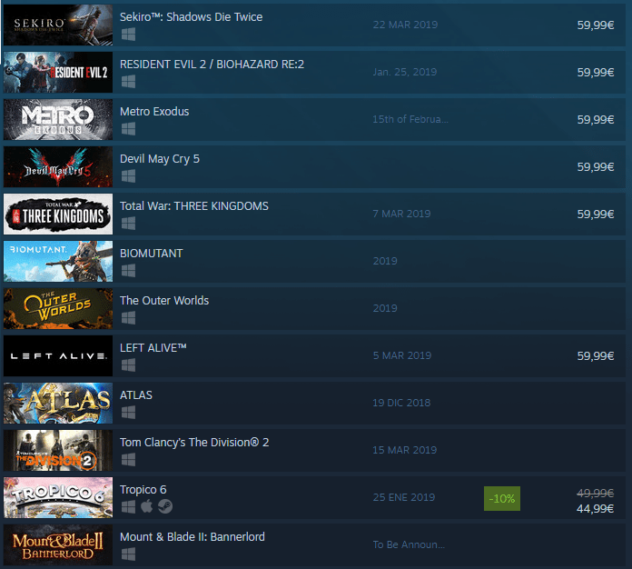 steam lista