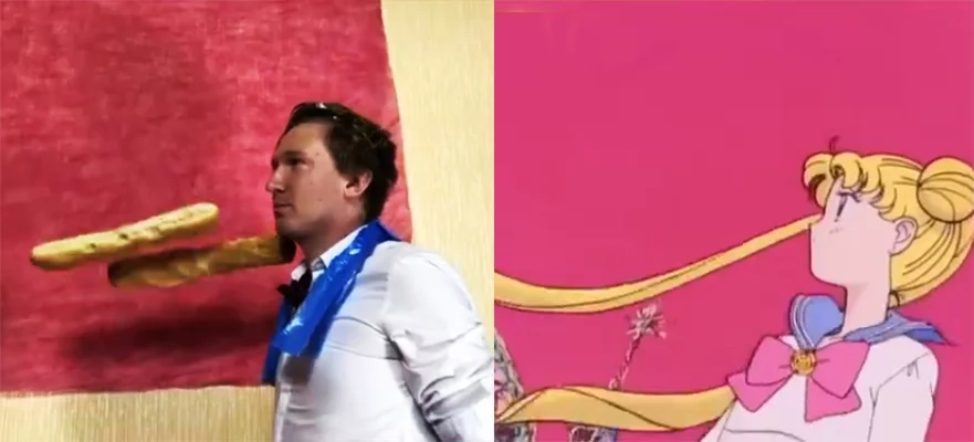 Imagen de Un ruso recrea el OP de Sailor Moon con dos barras de pan
