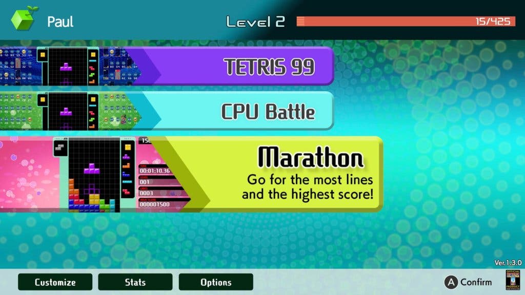 tetris 99 menu