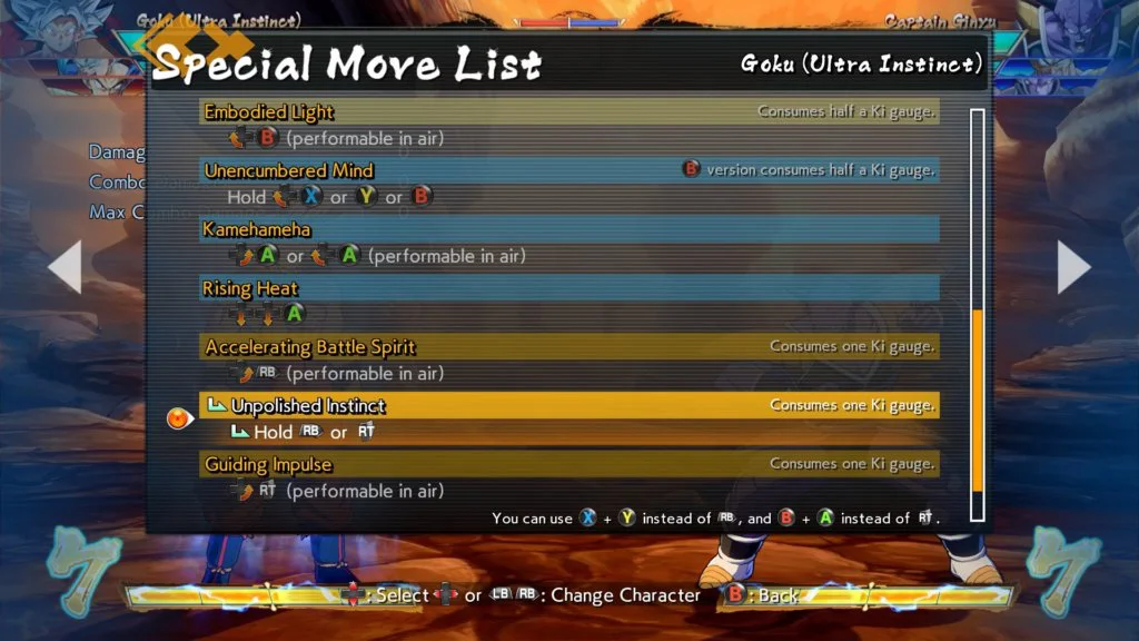 dragon ball fighterz goku ui movimientos 2