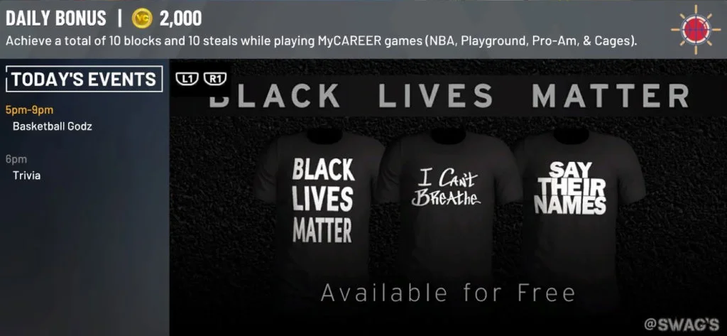 nba 2k20 black lives matter camisetas