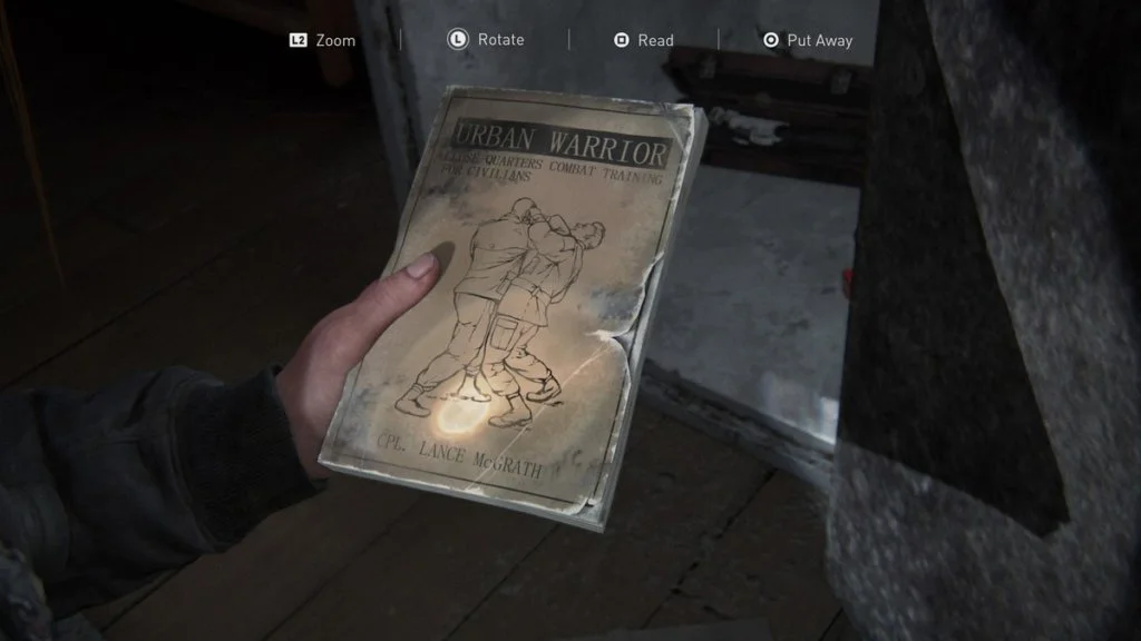 the last of us part ii abby apartment training manual closeup