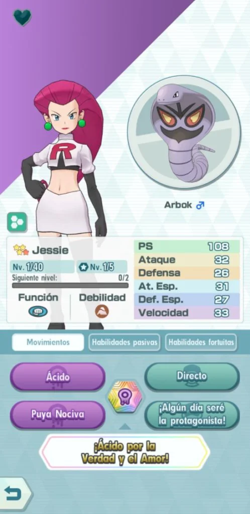 Jessie y Arbok datos