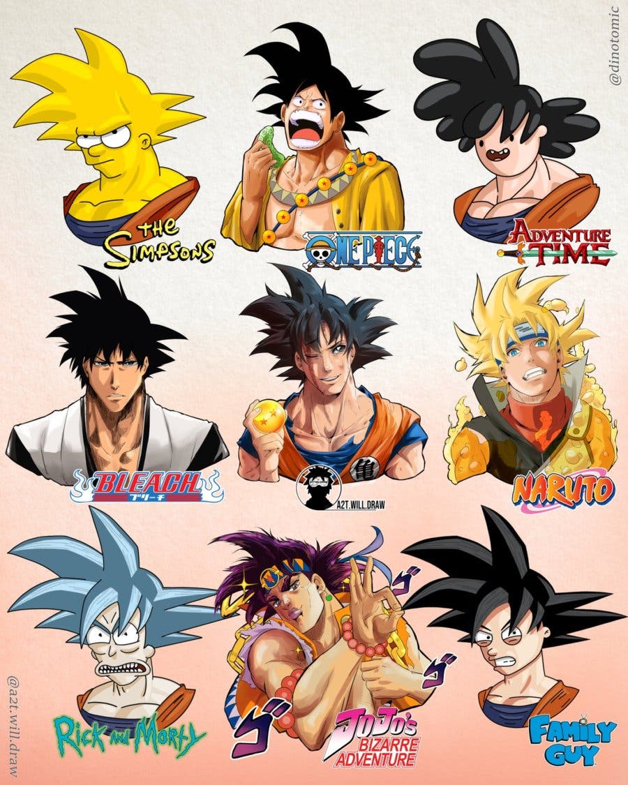 Goku (Dragon Ball) en 9 animes/series distintos: One Piece, Los Simpson y  más