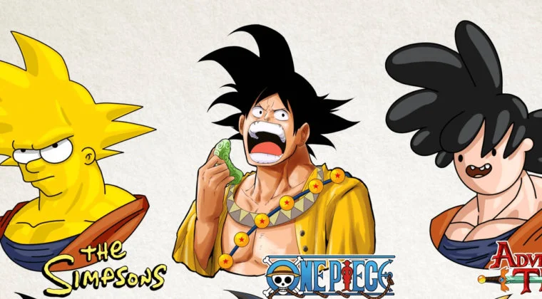 Imagen de Goku (Dragon Ball) en 9 animes/series distintos: One Piece, Los Simpson y más