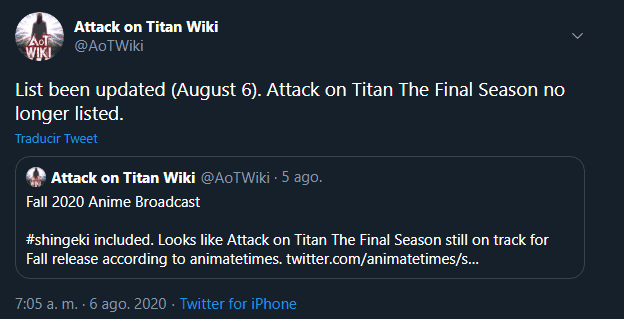 Shingeki no Kyojin 4, ¿será retrasada para el año 2021?, Attack on Titans, Series nnda-nnlt, FAMA