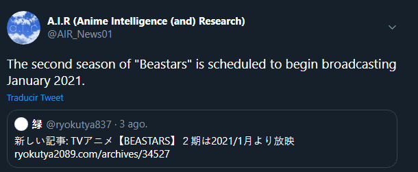 La temporada 2 de Beastars llegará durante enero de 2021