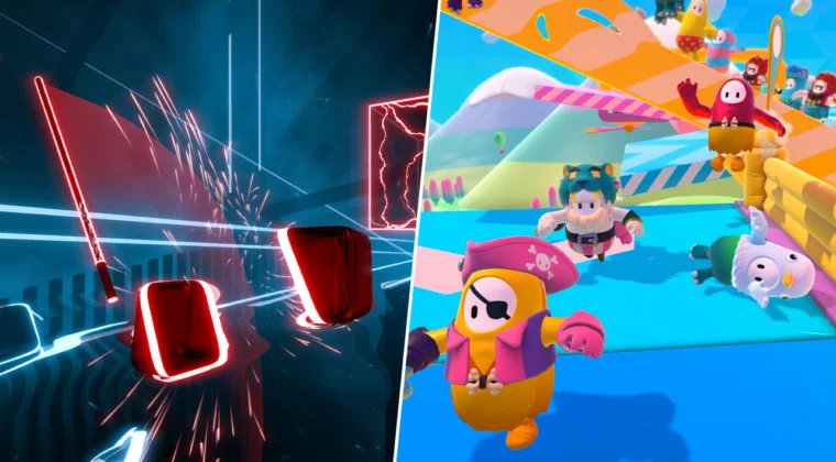 Imagen de Fall Guys en Beat Saber: una jugadora toca su banda sonora en realidad virtual