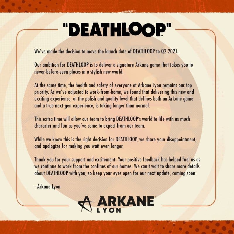 Deathloop anuncia un retraso hasta 2021