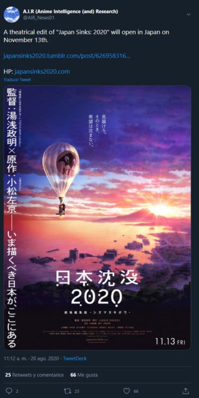 Japan Sinks: 2020 será reestrenada en cines con cambios