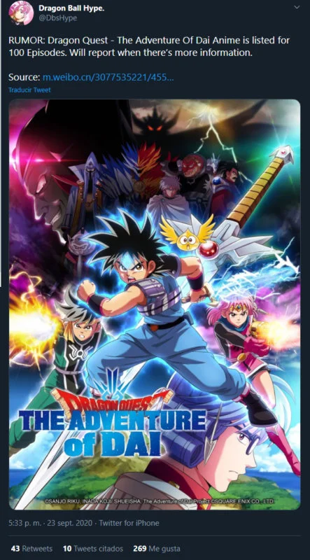Esta sería la duración del nuevo anime de Dragon Quest: Las Aventuras de Fly