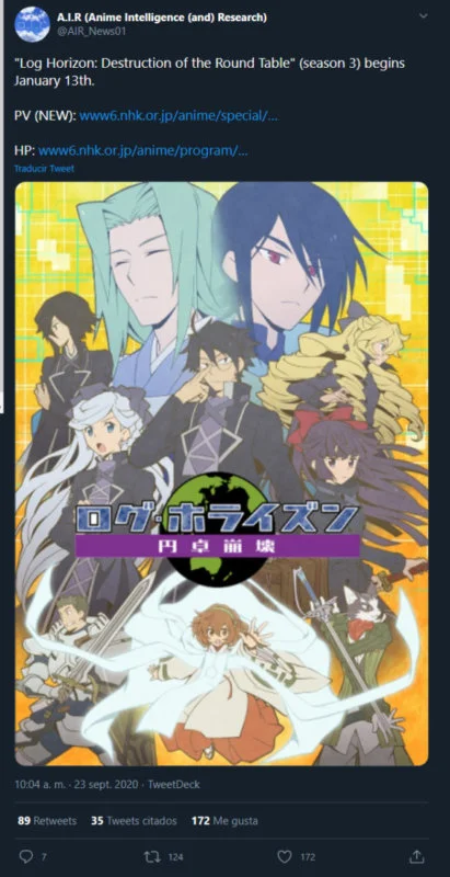 La temporada 3 de Log Horizon fecha su estreno tras el retraso