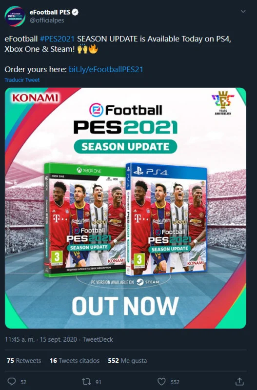 eFootball PES 2021 Season Update llega hoy a PS4, Xbox One y Steam