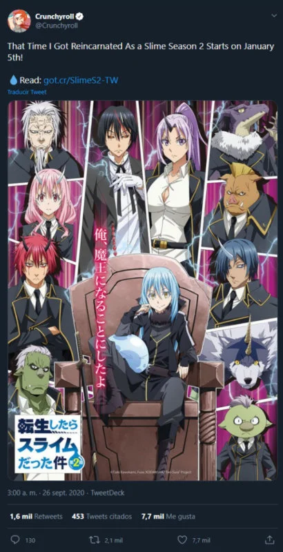 Tensei Shitara Slime Datta Ken y su temporada 2 llegan a principios de enero