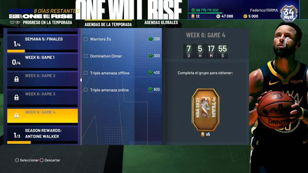 NBA 2K21 MyTeam Semana 6 Agendas de la Temporada