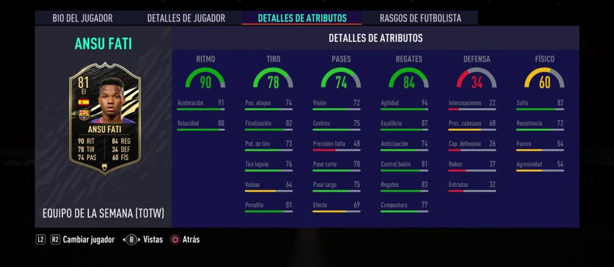 FIFA 21 Ultimate Team Ansu Fati IF stats in game
