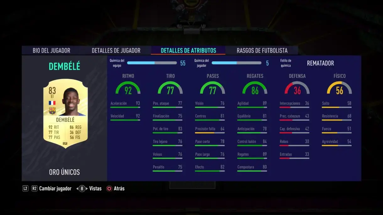 Dembélé stats in game FIFA 21 Ultimate Team