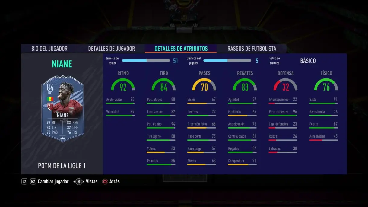 Stats in game Niane POTM Ligue One FIFA 21 Ultimate Team