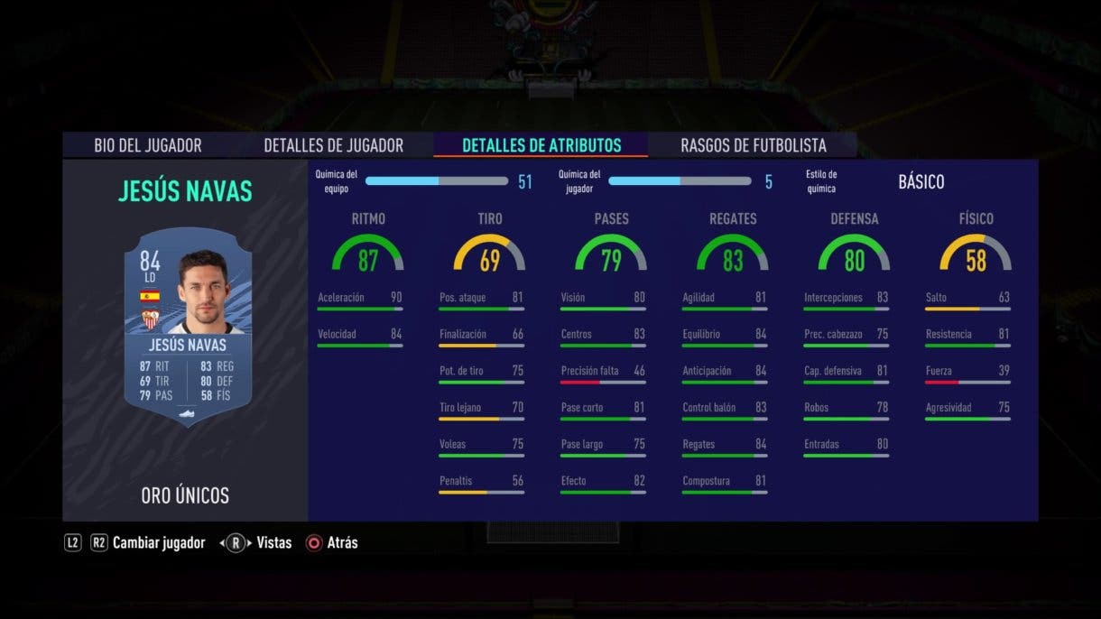 Jesús Navas stats in game FIFA 21 Ultimate Team