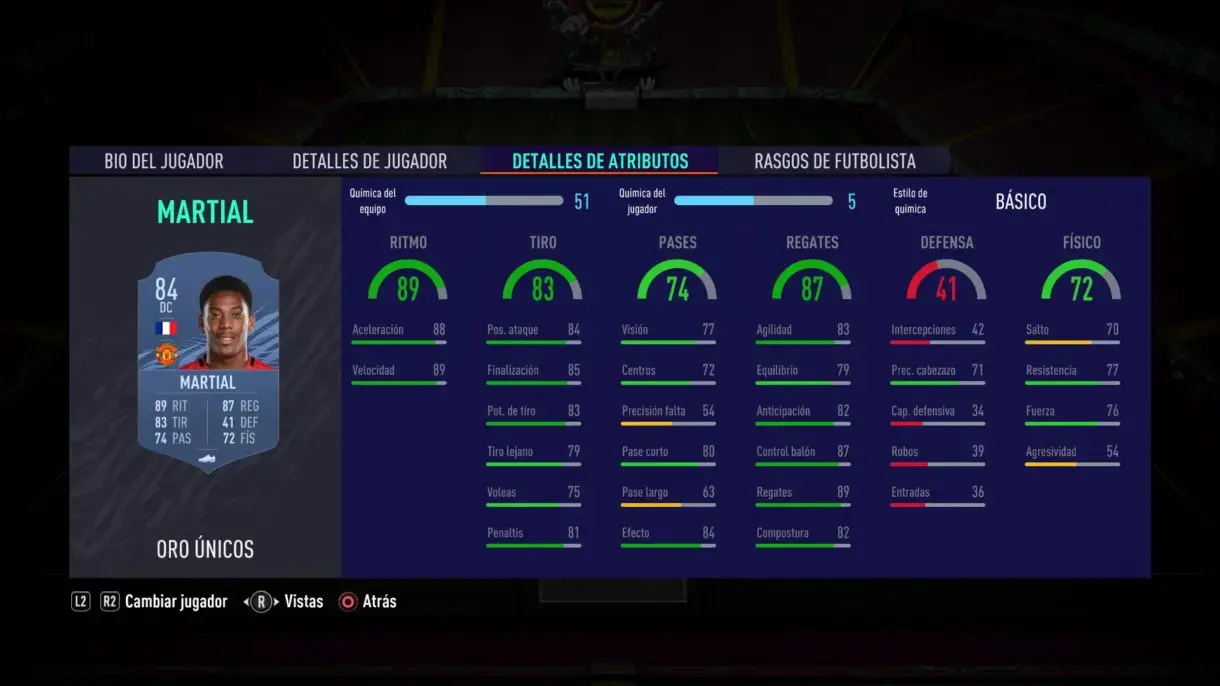 FIFA 21 Ultimate Team Martial stats in game