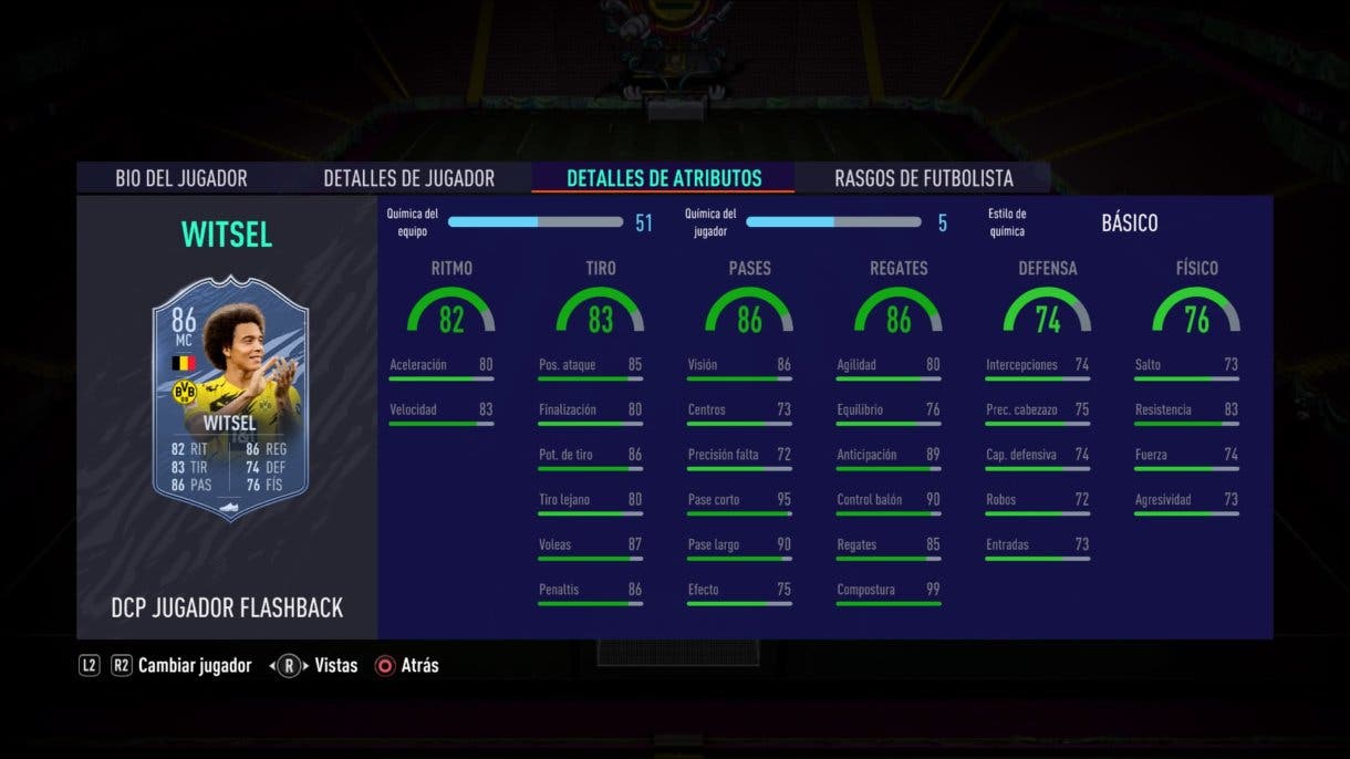 Witsel Flashback stats in game FIFA 21 Ultimate Team