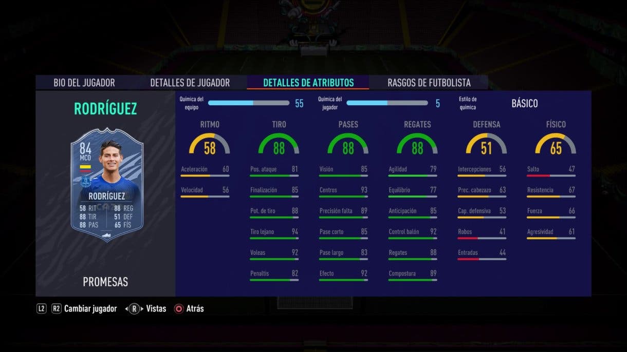 FIFA 21 Ultimate Team James Rodríguez stats in game