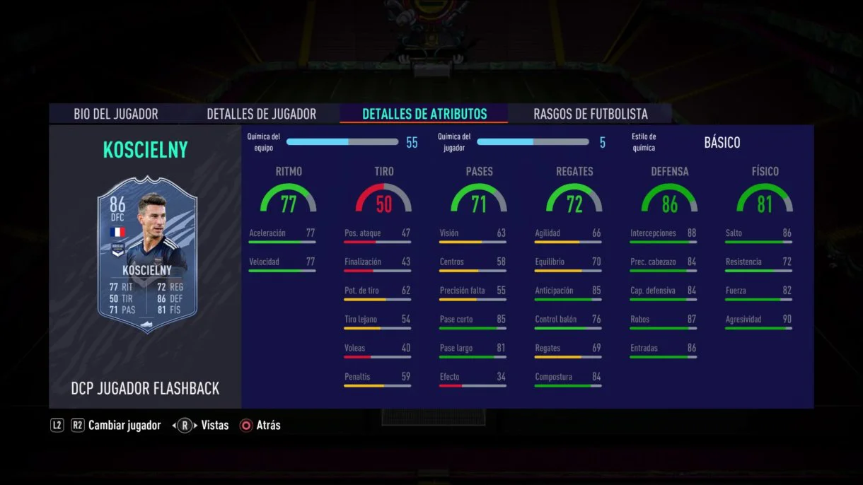 FIFA 21 Ultimate Team Koscielny Flashback stats in game.