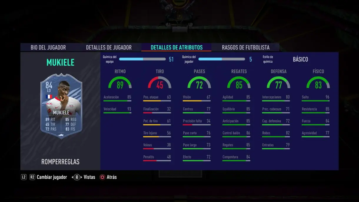 Mukiele Rulebreakers stats in game FIFA 21 Ultimate Team