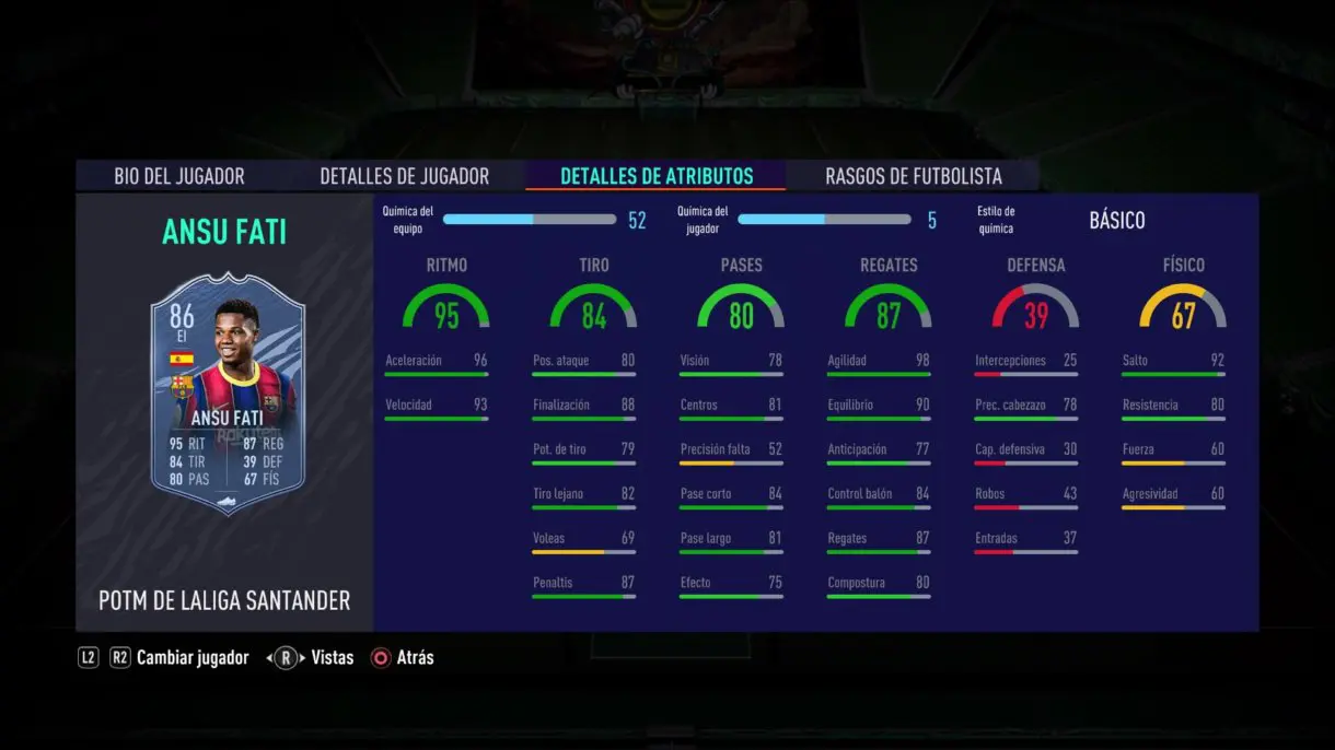 FIFA 21 Ultimate Team Ansu Fati POTM stats in game