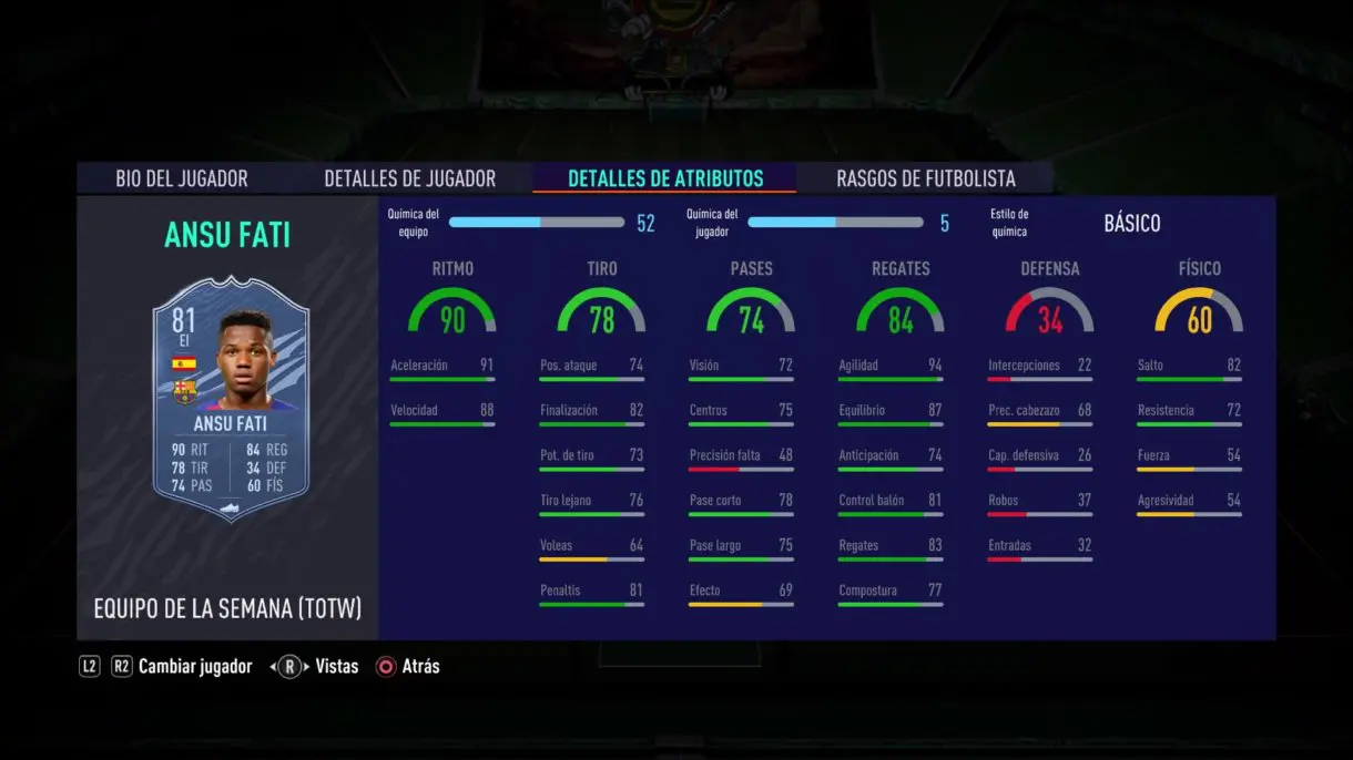 FIFA 21 Ultimate Team Ansu Fati IF stats in game