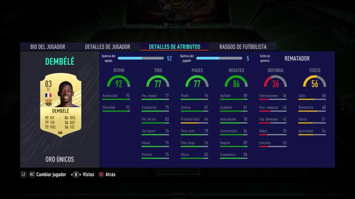 FIFA 21 Ultimate Team Dembélé stats in game
