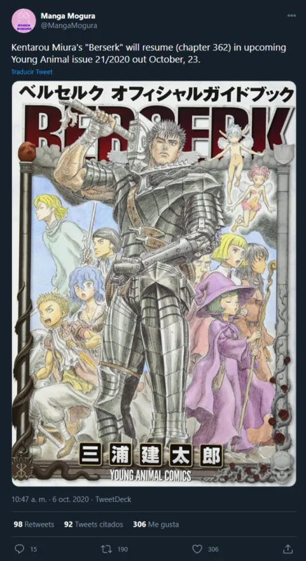 El manga de Berserk vuelve a la acción; ya hay fecha para el capítulo 362