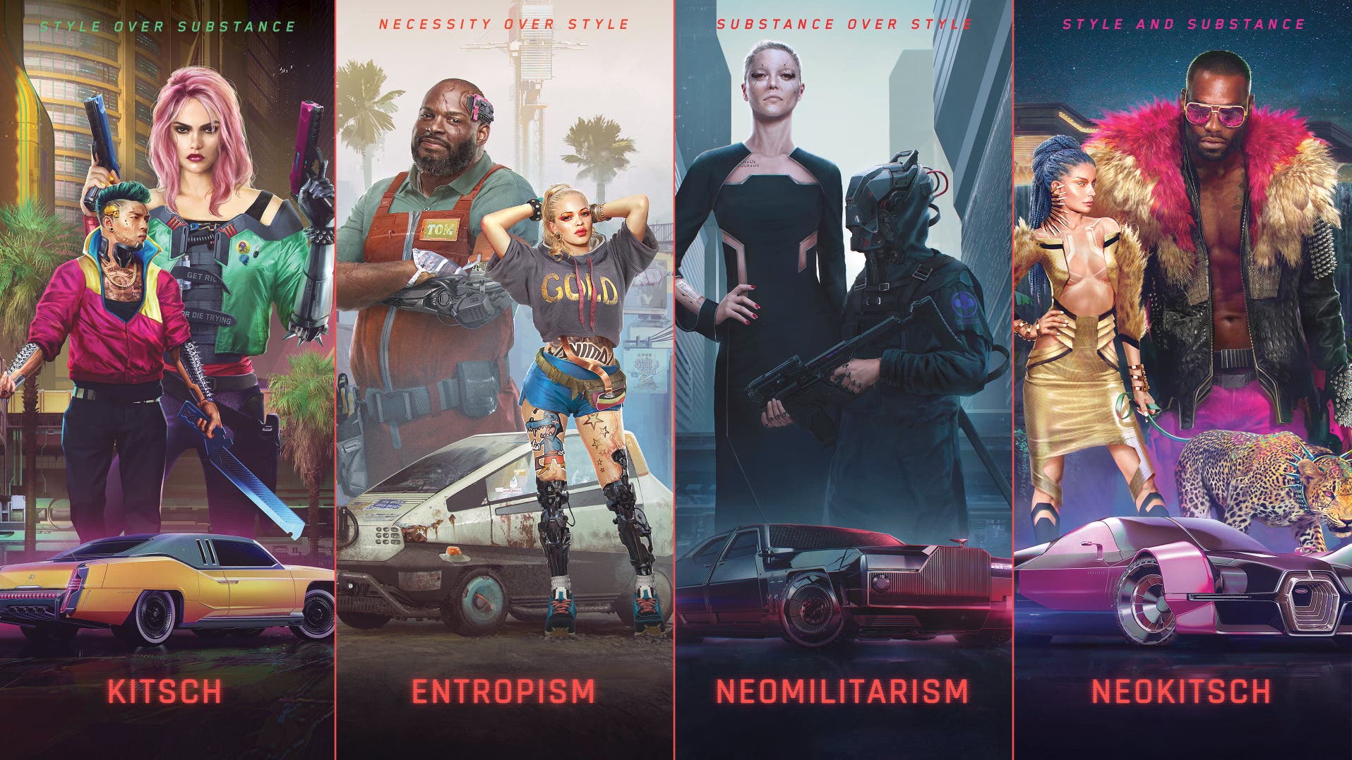 Cyberpunk 2077 revela sus 4 estilos de ropa: Kitsch, Entropism,  Neomilitarism y Neokitsch