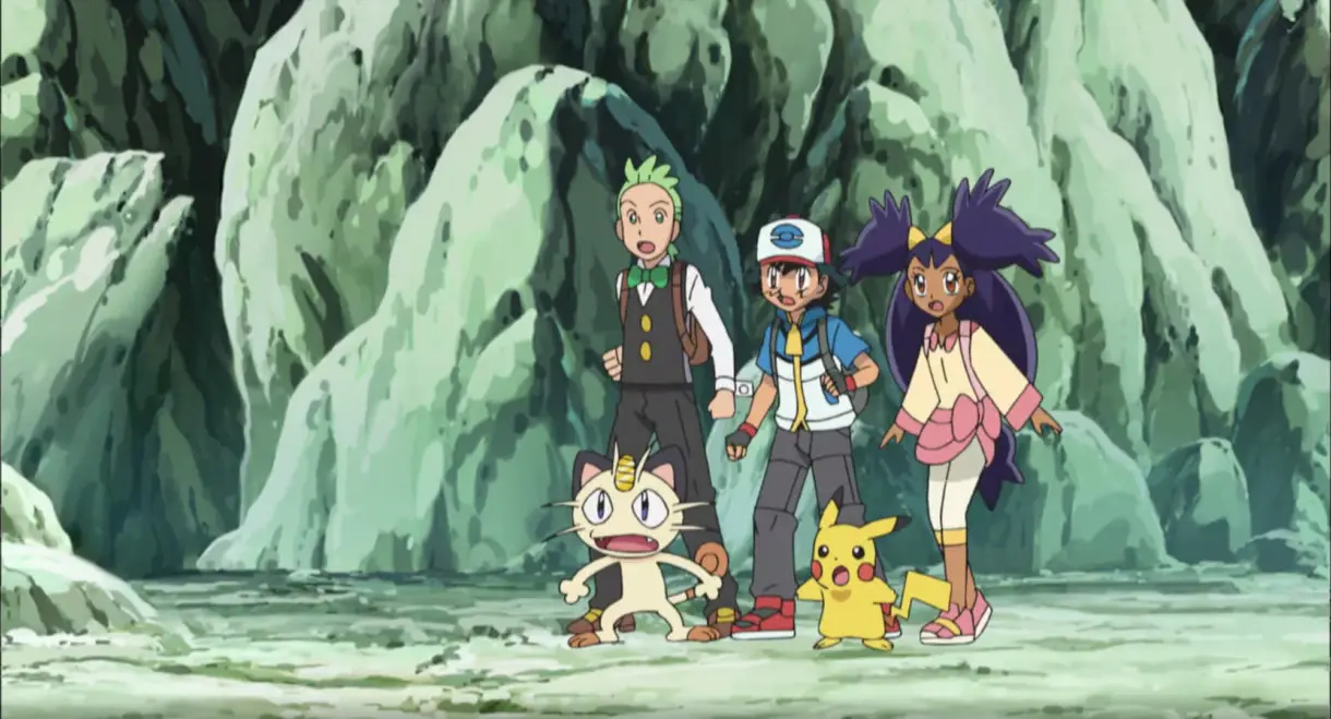 Anime de Pokemon Meowth Ash Iris Millo