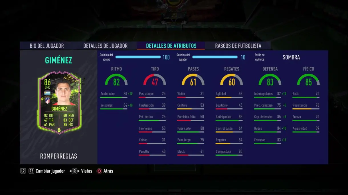 FIFA 21 Ultimate Team Giménez Rulebreakers stats in game
