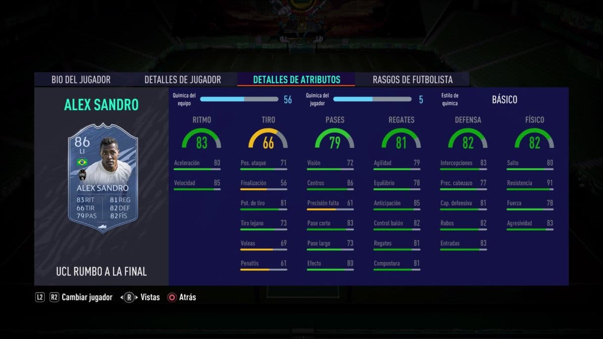 Alex Sandro RTTF stats in game FIFA 21 Ultimate Team