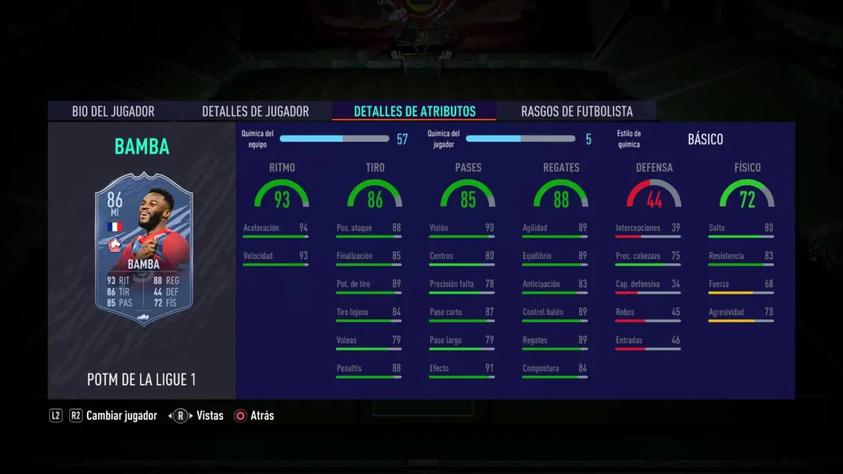 Jonathan Bamba POTM stats in game FIFA 21 Ultimate Team