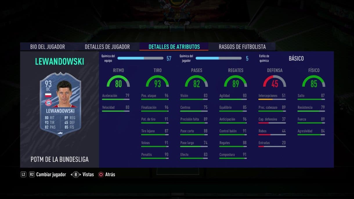 Lewandowski POTM stats in game FIFA 21 Ultimate Team