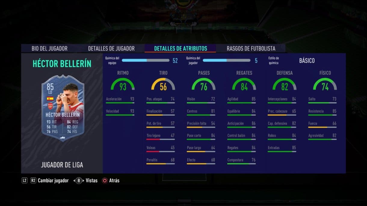Héctor Bellerín Jugador de Liga stats in game FIFA 21 Ultimate Team